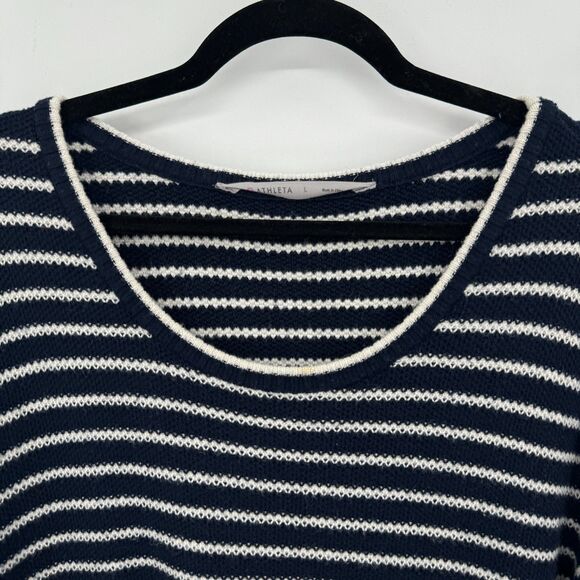 ATHLETA Kennewick Blue White Striped Merino Wool Side Slit Sweater Size L - Picture 4 of 7